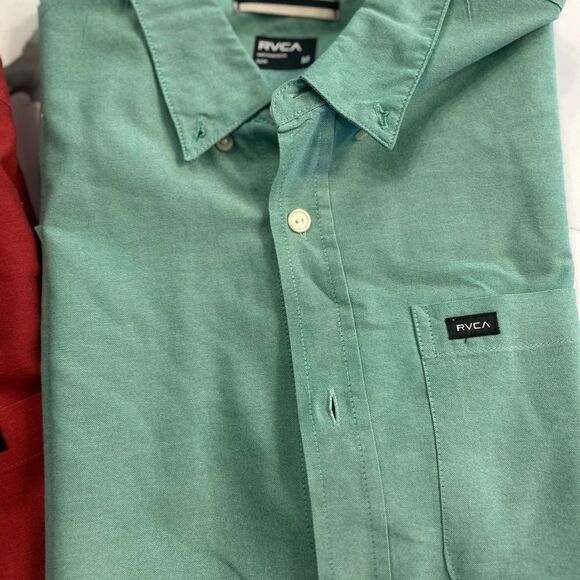 RVCA Casual Button Down Shirts in Red and Green - Picture 2 of 6